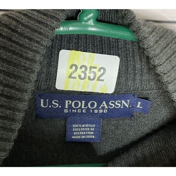 US POLO ASSN Gray/Black/Purple 2/3 Zip MockNeck Sweater Men Size L - Picture 2 of 14